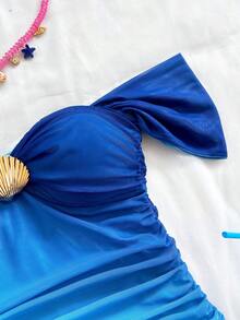 Soleia 女士度假连衣裙，海洋蓝渐变针织网纱无肩带露肩修身连衣裙，休闲百搭，适合度假、约会、下午茶、海滩、邮轮、城市旅行、音乐节、派对、波西米亚风、嬉皮风、西部风、日常通勤等场合。 - 藍色 - 查看 3