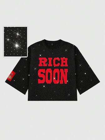 Street Life Men's Rhinestone Letter Embroidered 3/4 Sleeve T-Shirt