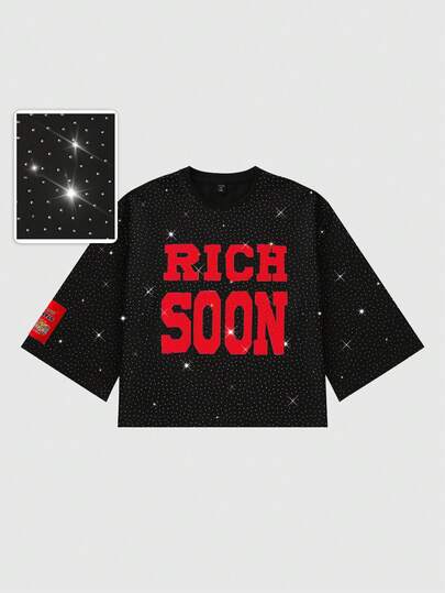 Street Life T-shirt à manches 3/4 avec lettres brodées et strass pour hommes