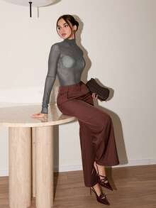 Bris Aura 斯德哥尔摩风格，女士教师装，秋季服装，高领高领针织上衣，优雅秋冬衬衫，网眼长袖衬衫，商务休闲女士基本款上衣 - 灰色 - 查看 5