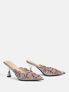 CUCCOO TILAWA 女士时尚派对尖头细高跟水钻高跟鞋 - 灰色 - 查看 4