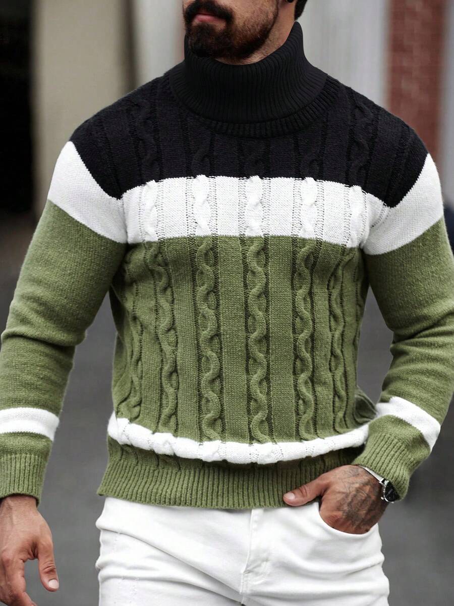 Manfinity Homme Men's Casual Colorblock Patchwork Sweater, Autumn/Winter - Multicolor - View 1