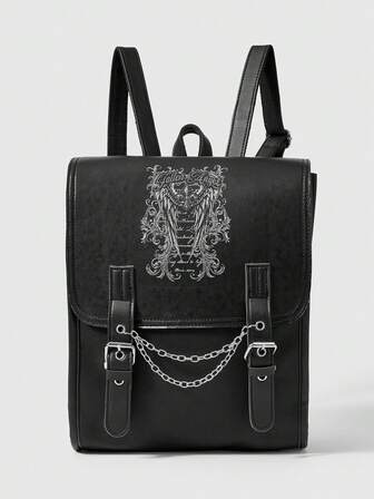 Grunge Punk Mochila negra sólida de gran capacidad