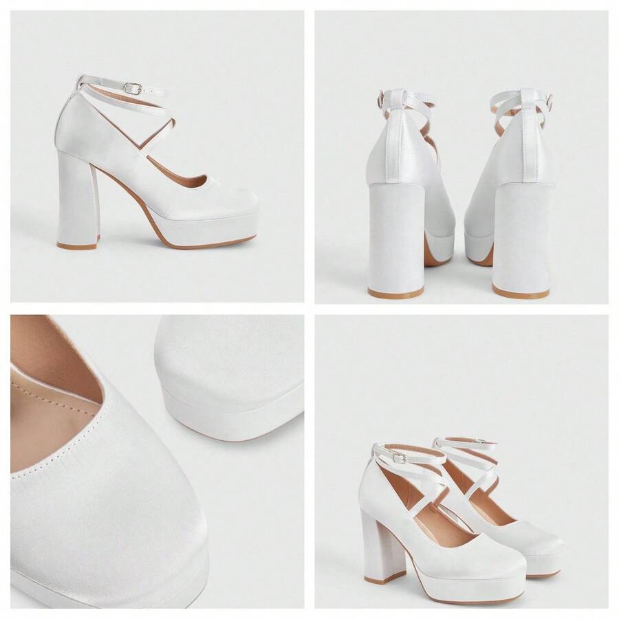 CUCCOO LuxiPop Women's Thick Sole Fashionable Buckle Design High Heel Shoes, Suitable For Party Occasions - White - View 1