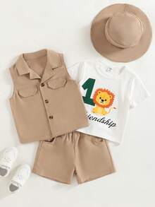 Young Boy Casual Buttoned Front Minimalist Everyday Jacket Set