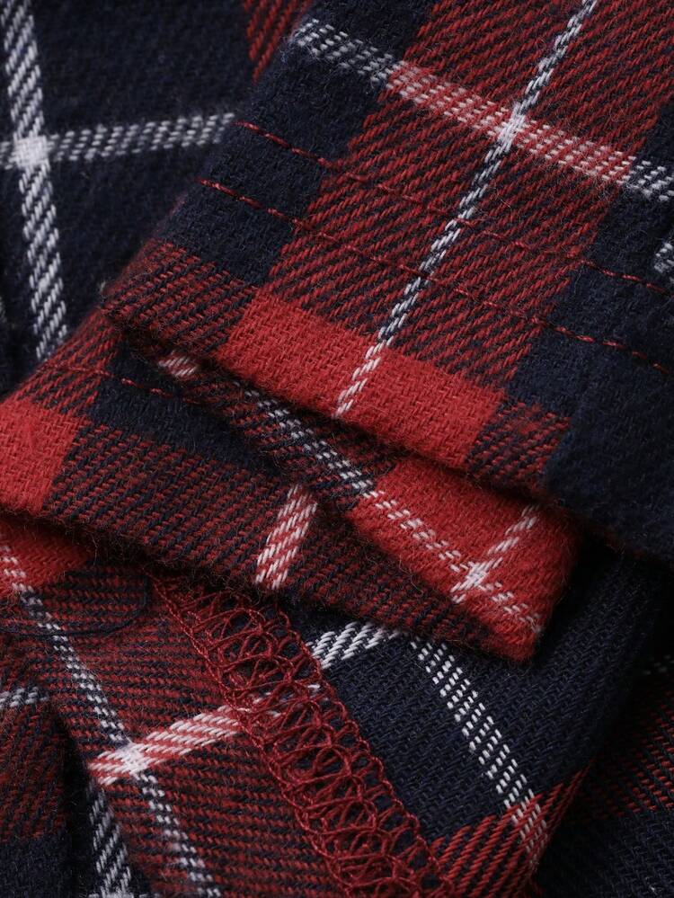 2pcs Women Graphic Print Loose Long Sleeve Plaid Pajama Set