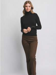 Blusa de punto con cuello alto y botones metálicos - Negro - Ver 4