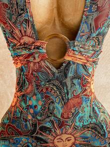 Soleia 女士白色纹理针织露背连体裤，饰有圆形圆环，优雅性感，适合万圣节、圣诞节、度假等场合。 - 棕色 - 查看 4