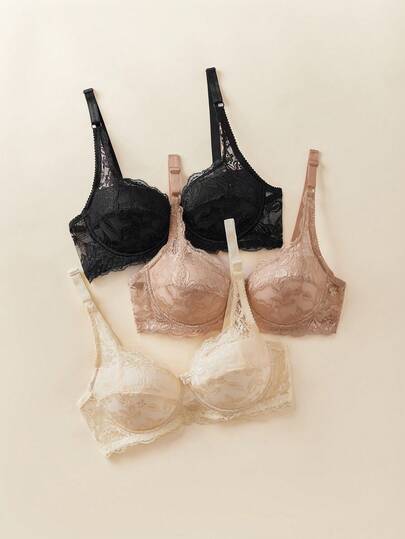 Bộ 3 chiếc áo ngực không gọng tối giản cho nữ, bộ đồ lót ren kiểu Pháp