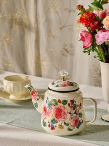 Cirelle French Rose Enamel Teapot 1.5L – Floral Stovetop Pot For Tea & Coffee, Stove-Use Gift For A Vintage Kitchen - Multicolor - View 2