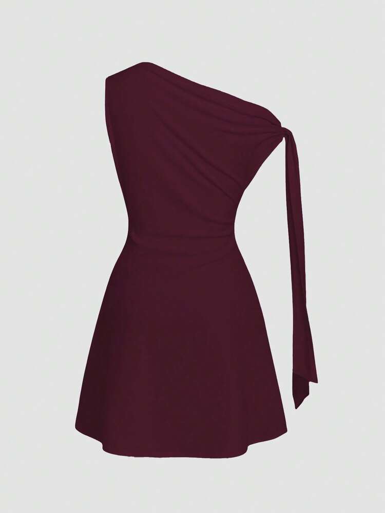 Celisse Vestido corto asimétrico con nudo en la cintura para mujer - rojo intenso - Añade 5