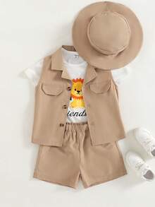 Young Boy Casual Buttoned Front Minimalist Everyday Jacket Set