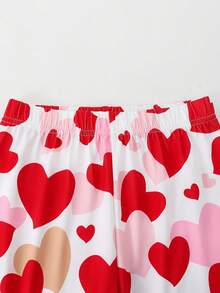 Elladie kids 少女爱心印花圆领短袖T恤和裤子休闲套装 - 紅色 - 查看 8