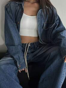 DAZY 时尚复古经典多层百搭女式牛仔衬衫