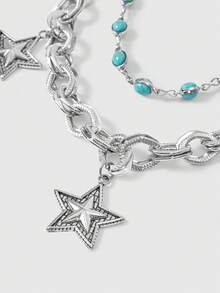 ROMWE Grunge Punk 1pc Women Star Decor Layered Trouser Chain - Silver Turquoise Star Trousers - View 3