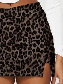 SHEIN BAE Chân váy ngắn nữ cổ chữ V xẻ tà họa tiết da báo cổ điển, thích hợp cho các buổi đi chơi, phong cách đường phố, trang phục sân bay, dạ hội, hẹn hò, thanh lịch. - Nhiều màu - Xem 2