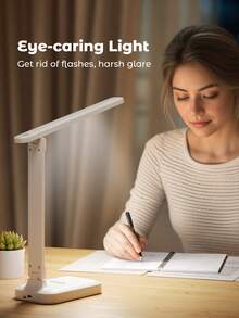 Teckwe LED Desk Lamp, Eye-Caring Foldable Light With 3 Color, For Reading, Sewing, Crafts, School Supplies, White - White - View 2