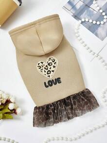 PETSIN 1pc Pet Dog & Cat Universal Hooded Sleeveless Khaki Patchwork Leopard Print Mesh Heart Pattern Casual Dog Dress - Multicolor - View 7
