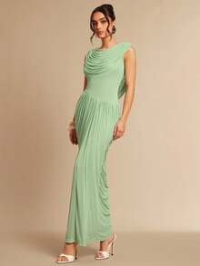 Silquee 女士优雅派对礼服，采用镂空领口设计、水晶装饰和弹力面料，红色，秋冬款美人鱼裙摆礼服 - 綠色 - 查看 5