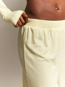 Hauture Pantaloni casual larghi a vita elastica di colore unito per donna - Giallo - Visualizzare 5