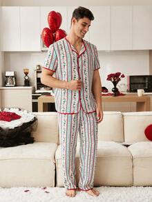 Manfinity Retro Floral Print Cardigan & Pants Men's Pajama Set - Multicolor - View 2