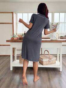 Dream Adore Casual Loose Oversized Super Soft Drapey Lightweight Summer Knit Dark Grey Women Nightgown - Dark Grey - View 2