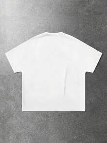 ROMWE MEN Goth Men's Slogan Angel Print Round Neck Bat Sleeve T-Shirt - White - View 2