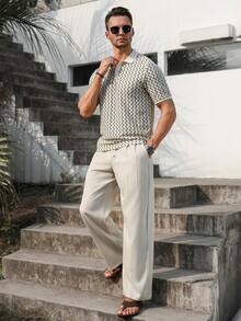VENTUSAIL Men's Casual Everyday Commute Simple Versatile Button Fly Loose Straight Leg Pants - Light Grey - View 3