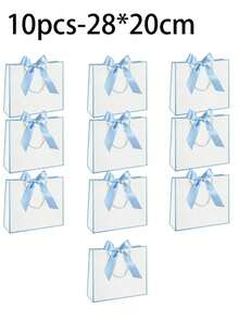 1/5 chiếc - Túi quà tặng bằng giấy Kraft kiểu ngang, túi mua sắm, túi đóng gói có tay cầm, túi xách trang trí nơ, túi đựng kẹo Halloween, túi giấy màu trắng dung tích lớn, túi đựng quà tặng Halloween, Lễ Tạ ơn, Giáng sinh, Năm mới, Đám cưới, Sinh nhật. - Màu xanh nhạt - Xem 10