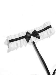 Fantasy Costume Bộ đồ lót gợi cảm cosplay hầu gái ren lưới tương phản đen trắng trang trí nơ xếp nếp cho nữ - màu đen - Xem 6