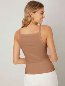 MOTF PREMIUM WOMEN'S CASUAL EVERYDAY COMMUTE MINIMALIST SOLID COLOR SLIM FIT CAMI TOP, SUMMER - Yellow - View 9