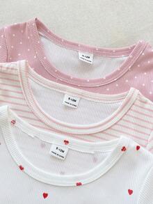 SHEIN Playful Pals 3件套女童夏季套装，女婴短袖波点休闲时尚套装
