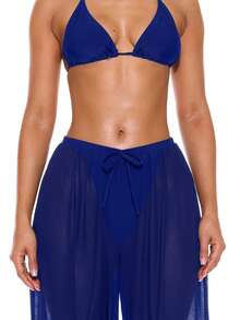 Musera Resort Low Rise Drawstring Front Wide Leg Trousers Cover Up Summer Spring Holiday Vacation Sexy Club Ibiza Beachwear Nanoscopic Techno - Royal Blue - View 5