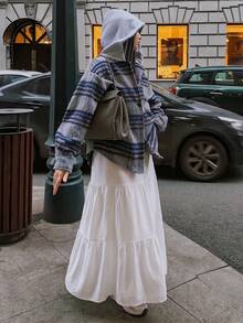 DAZY Women's Summer Vacation Solid Color Textured Ruffle Hem A-Line Skirt - White - View 5