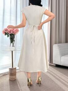 Feyla Women's Solid Color Metal Starfish Decor Hollow Out Sleeve Elegant Mid-Length Dress Midi Dress Summer Elegant Dress Elegant Midi Dress - Apricot - View 4