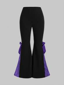 ROMWE Kawaii Pantalon évasé en dentelle et nœud pour femmes grandes tailles - Prune - Voir 2