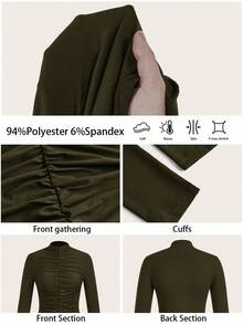 BizChic 女士绿色褶皱领口网纱上衣，百搭实用，适合都市通勤、商务、休闲、约会、婚礼、度假等场合。 - 軍綠色 - 查看 6