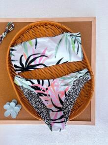 Swim Lushoire Summer Beach Tropical Bandeau With Cheeky Bikini Set - Multicolor - View 1