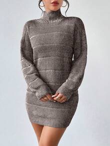 RosyDaze Đầm len dài tay cổ cao dệt kim kiểu dáng thường ngày dành cho nữ - Cà phê nâu - Xem 5