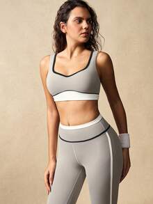 VARSIVA 女士撞色滚边运动文胸和紧身裤套装 - 彩色 - 查看 7