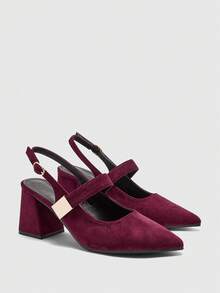 CUCCOO BIZCHIC Escarpins à talons épais avec boucle métallique de couleur abricot pour femmes. Design minimaliste classique, idéal pour le travail, les sorties, les fêtes, les vacances et les mariages - Fushia - Voir 7
