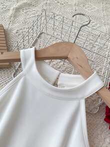 SHEIN Đầm dự tiệc dáng chữ A không tay cổ yếm, thắt eo, màu trắng dành cho thiếu nữ, thích hợp cho dịp Giáng sinh và Năm mới. - trắng - Xem 4