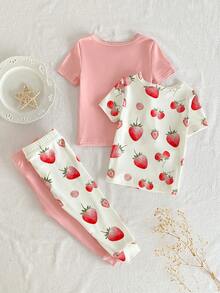 4pcs/Set Baby GirlCute Cartoon Print Snug Fit Casual Comfortable Homewear Set - Multicolor - View 2