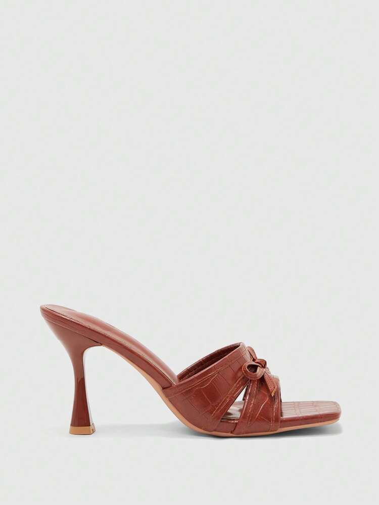 CUCCOO BIZCHIC New Brown Thin Heel Square Toe Bow Decor Fashionable Versatile Women High Heel Pumps Valentine's Day