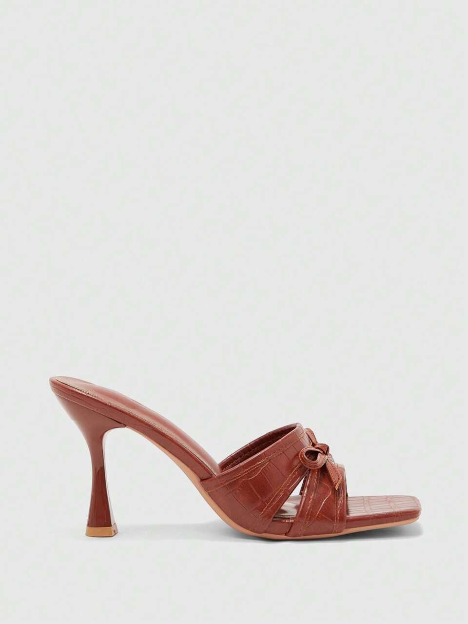 CUCCOO BIZCHIC New Brown Thin Heel Square Toe Bow Decor Fashionable Versatile Women High Heel Pumps Valentine's Day