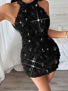 Rafferiza Đầm ôm sát không tay, màu mơ, cổ yếm, co giãn, gợi cảm dành cho nữ/Hẹn hò/Tiệc tùng/Hộp đêm/Đường phố/Halloween/Ngày Valentine/Sinh nhật/Mùa xuân/Hè/Thu/Đông. Đầm ngắn mới, trang phục mùa thu cho nữ, đầm dự tiệc cưới, đầm dự tiệc, đầm đính sequin, đầm thanh lịch, trang phục đi nhạc đồng quê, đầm sang trọng cho tiệc tùng, đầm cưới cho khách dự đám cưới, đầm Halloween, Giáng sinh, mùa đông. - màu đen - Xem 7