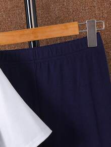 SHEIN 2件套儿童/青少年男童休闲百搭印花撞色罗纹圆领短袖T恤和运动裤针织套装 - 彩色 - 查看 6