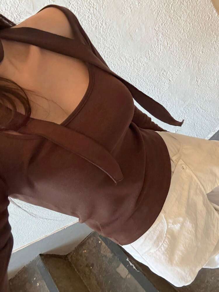 Sexy Square Neck Long Sleeve T-Shirt, Figure-Flattering Scoop Neck Undershirt For Women