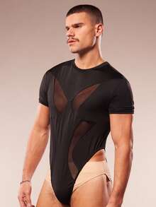 FeverCity 男士网眼拼接性感百搭短袖连体裤 - 黑色 - 查看 5