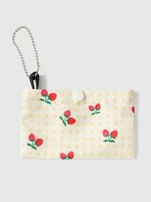 ROMWE Kawaii Yellow Checkered Strawberry Print Tote Bag, Suitable For Daily Commute - Yellow grid - View 4